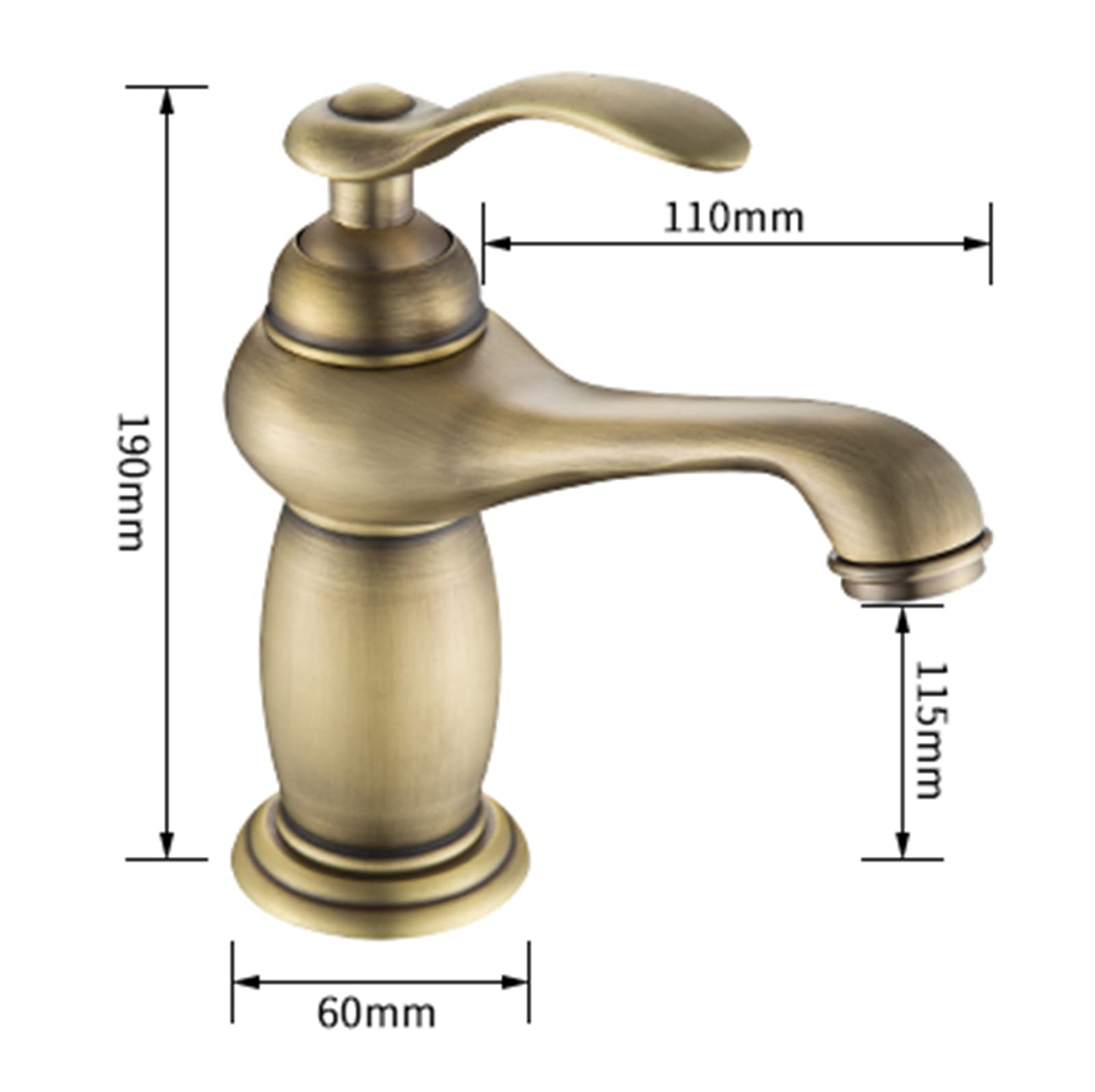 Amazon | BiaoTeng 蛇口 金,混合栓 真鍮,シングルレバー水栓 洗面用,水